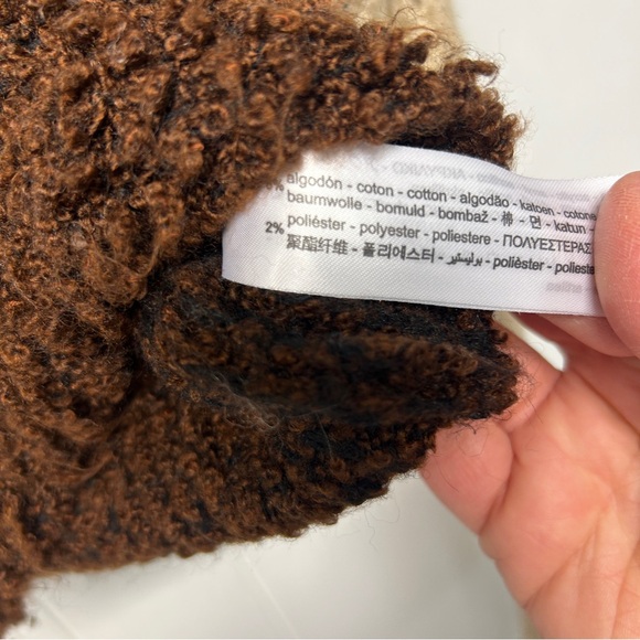 Zara Beige and Brown Open Knit Cropped Long Sleeve Sweater Small - Picture 6 of 6